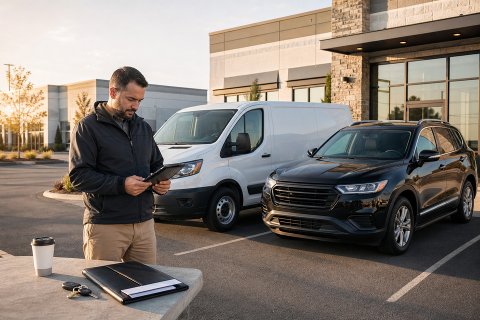 Business manager comparing temporary rental vehicles