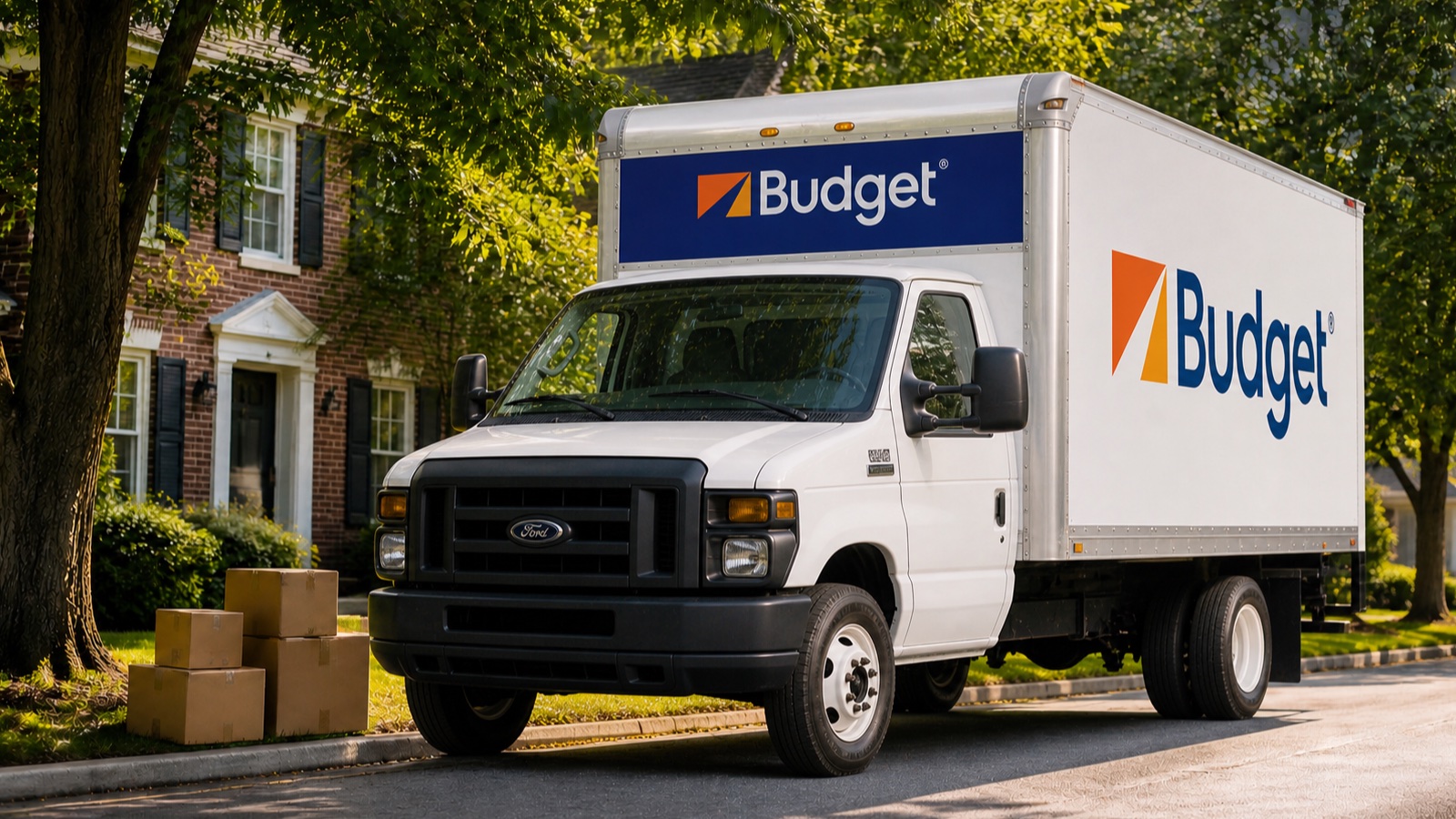 Budget 16-foot moving truck on a South Jersey street