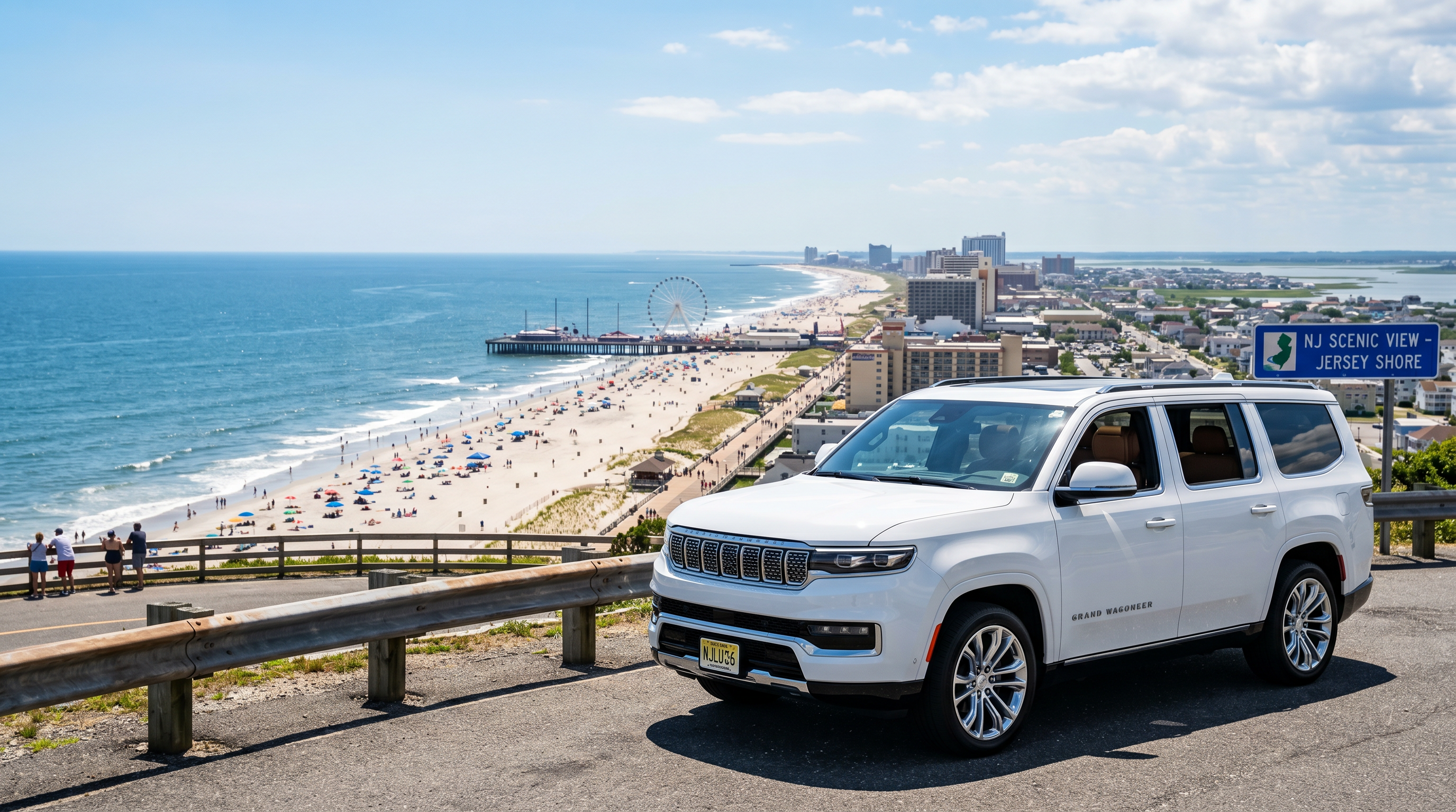 Rental car at coastal cliffs at sunrise